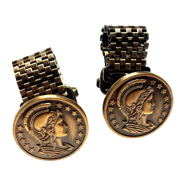 ANSON Other - Vintage ANSON cufflinks centurion knight coins with removable gold mesh wraps